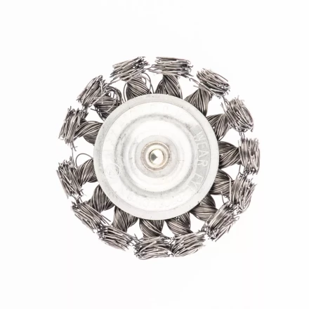 Щетка для дрели 75 мм плоская со шпилькой 6мм крученая металлическая проволока 0,5 мм Сибртех 744307 купить в Кургане