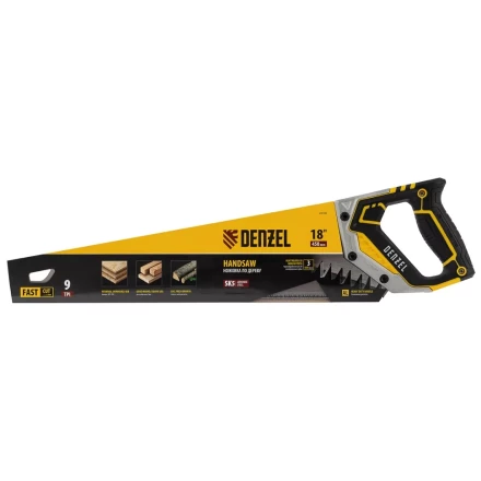 Ножовка по дереву, 450 мм, 9 TPI, зуб 3D, металлопластиковая рукоятка Denzel 24140 купить в Кургане