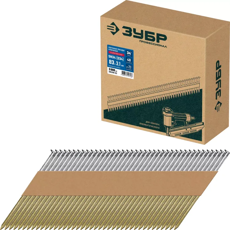 ЗУБР SN34 (D34) 83 х 3.1 мм, реечные гвозди рифленые оцинкованные, 3000 шт (305399-83) купить в Кургане