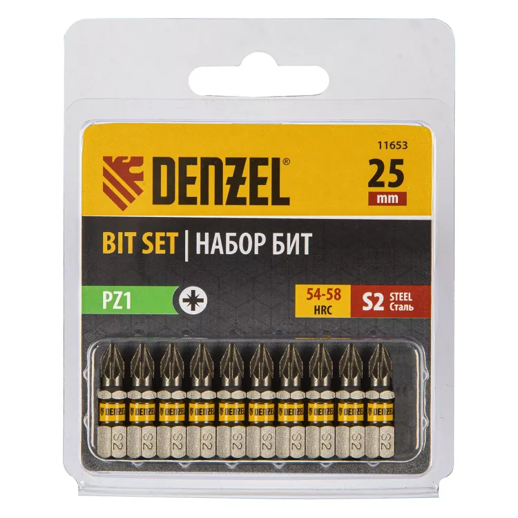 Бита PZ1х25, сталь S2, шестигранный профиль, 10 шт. Е 6,3 Denzel 11653 купить в Кургане