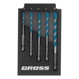 Набор сверл универсальных Gross 706017, Multipurpose PRO, 6-гр. хвостовик, 4-10мм, 5шт