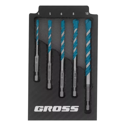 Набор сверл универсальных Gross 706017, Multipurpose PRO, 6-гр. хвостовик, 4-10мм, 5шт купить в Кургане
