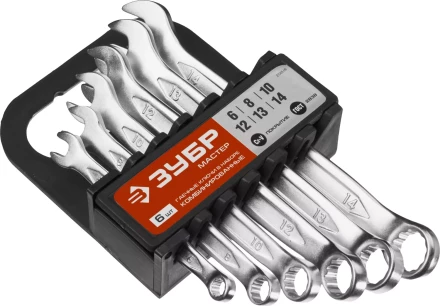 Набор ЗУБР &quot;МАСТЕР&quot;: Ключ гаечный комбинированный, Cr-V сталь, хромированный, 6-14мм, 6шт 27088-H6 купить в Кургане