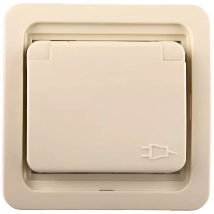 Розетка СВЕТОЗАР &quot;ГАММА&quot; одинарная с крышкой, с заземлением, цвет бежевый,16А/~250В SV-54110-B купить в Кургане