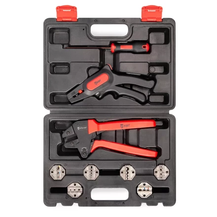 Универсальный набор инструментов КВТ СКМ-1 для опрессовки и снятия изоляции с отверткой для замены матриц (102351) купить в Кургане