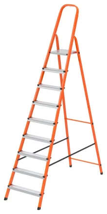 Стремянка, 9 ступеней, стальной профиль, ступени сталь, оранжевая, Россия, Сибртех 97969 купить в Кургане