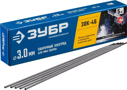 ЗУБР Д 3.0 х 350 мм, 5 кг в коробке, ЗОК-46 рутил-целлюлозный, электрод сварочный, Профессионал (40035-3.0) купить в Кургане