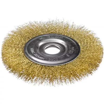 ЗУБР &quot;ПРОФЕССИОНАЛ&quot;. Щетка дисковая для УШМ, витая стальная латунированная проволока 0,3мм, 150х22мм 35187-150_z01 купить в Кургане