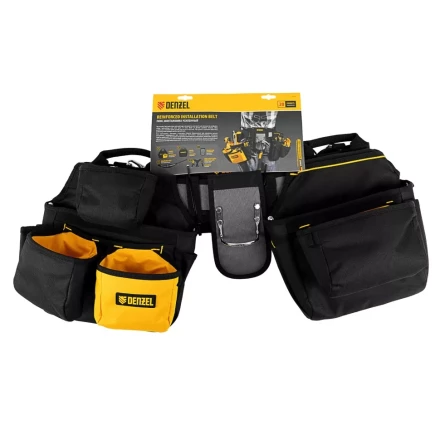Пояс монтажника усиленный, с лямками, сумки поясные, держатель для молотка// Denzel 90290 купить в Кургане