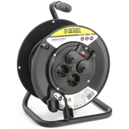 Удлинитель силовой на кабельной катушке 25м 4 розетки с крышкой IP44 16А серия УХз16 DENZEL 95907 купить в Кургане