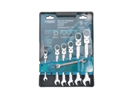 Набор ключей комбинированных с трещоткой, 8 - 19 мм, 7шт., шарнирные, CrV GROSS 14891 купить в Кургане