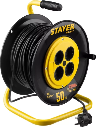 Удлинитель на катушке &quot;MS 207&quot;, 50 м, 2200 Вт, 4 гнезда, ПВС 2x0,75 мм2, STAYER 55073-50 купить в Кургане