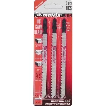 Полотна для электролобзика  по дереву, 3 шт., 75 х 2,5мм, HCS, EU- хвостовик  MATRIX 78141 купить в Кургане