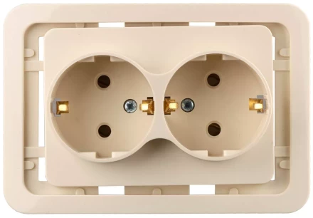 Розетка СВЕТОЗАР &quot;ГАММА&quot; двойная, с заземлением, цвет бежевый, 16А/~250В SV-54107-B купить в Кургане