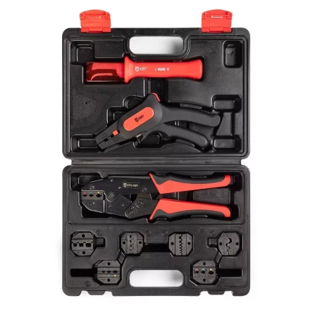 Универсальный набор инструментов КВТ СКМ-2 для опрессовки и снятия изоляции с диэлектрическим ножом монтажника (102352) купить в Кургане