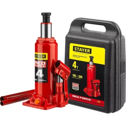 Домкрат гидравлический бутылочный &quot;RED FORCE&quot;, 4т, 195-380 мм, в кейсе, STAYER 43160-4-K 43160-4-K_z01 купить в Кургане
