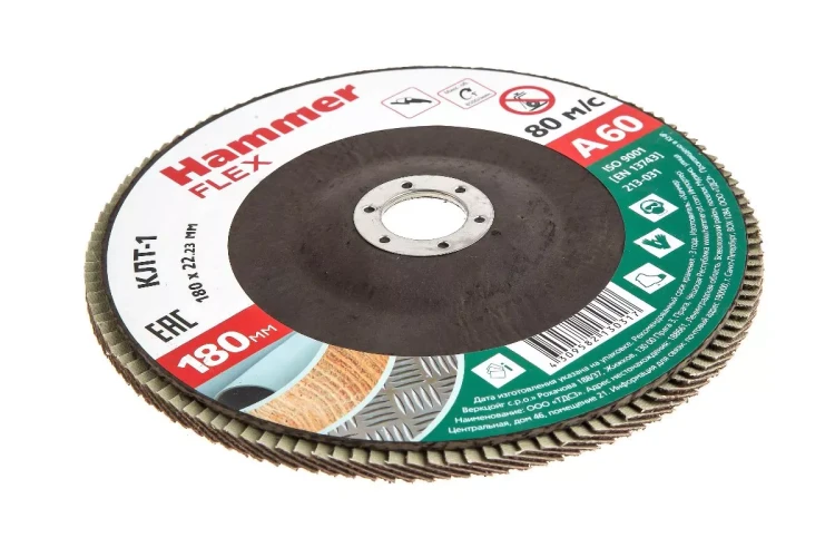 Круг Лепестковый Торцевой (КЛТ) HAMMER КЛТ 1 Ф180х22 Р60 213-031 купить в Кургане
