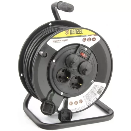 Удлинитель силовой на кабельной катушке 50м 4 розетки с крышкой IP44 16А серия УХз16 DENZEL 95908 купить в Кургане