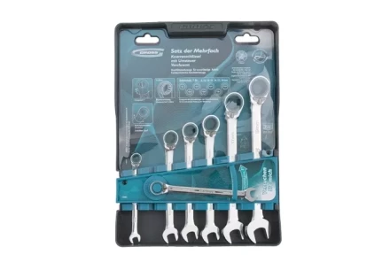 Набор ключей комбинированных с трещоткой, 8 - 19 мм, 7шт., реверсивные, CrV GROSS 14892 купить в Кургане