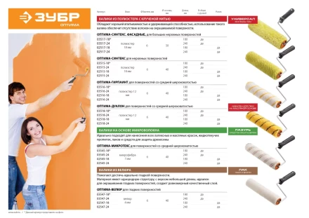 Валик малярный ЗУБР &quot;ОПТИМА -СИНТЕКС&quot;, все виды ЛКМ, для неровных поверхностей, полиэстр, ворс 18 мм, бюгель 6 мм, 40х240мм 03515-24 купить в Кургане