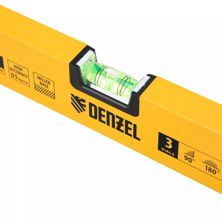 Уровень алюминиевый Denzel 33691, магнит, фрезерованный, 3 глазка (1 зеркал.), 0,5 мм/м, 600 мм купить в Кургане