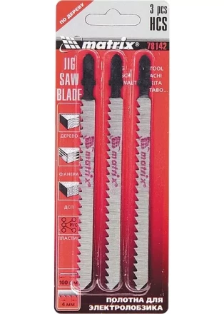 Полотна для электролобзика по дереву 3 шт 100 х 4мм HCS EU - хвостовик MATRIX 78142 купить в Кургане