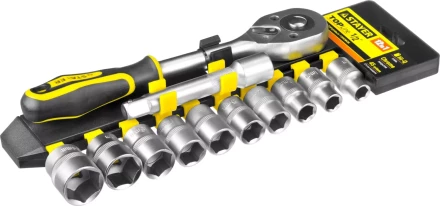Набор STAYER &quot;STANDARD&quot;: Торцовые головки (1/2&quot;) на пластиковом рельсе, трещотка, удлинитель, 10-24мм, 12 предметов 27750-H12 купить в Кургане