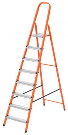 Стремянка, 8 ступеней, стальной профиль, ступени сталь, оранжевая, Россия, Сибртех 97968 купить в Кургане