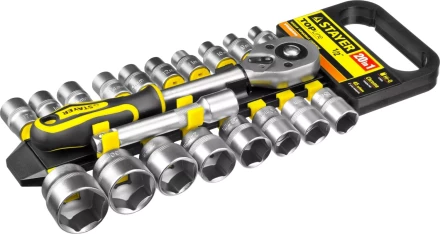 Набор STAYER &quot;STANDARD&quot;: Торцовые головки (1/2&quot;) на пластиковом рельсе, трещотка, удлинитель, 8-32мм, 20 предметов 27750-H20 купить в Кургане