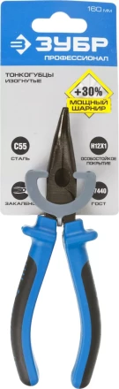 Тонкогубцы изогнутые ЗУБР эксцентриковое расположение шарнира, особостойкое спец. покрытие Н12Х1 (никель/хром), двухкомпонентные рукоятки, 160мм 2201-4-16_z01 купить в Кургане