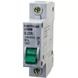 Выключатель СВЕТОЗАР автоматический, 1-полюсный, "B" (тип расцепления), 20 A, 230 / 400 В 49050-20-B