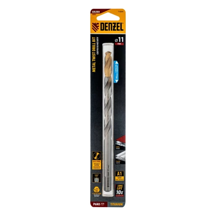 Сверло спиральное по металлу Denzel, 11 х 195 мм, Р6М5, Golden Tip, удлиненное 718264 купить в Кургане