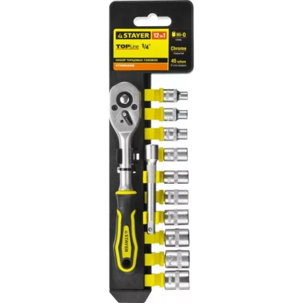 Набор STAYER &quot;STANDARD&quot;: Торцовые головки (1/4&quot;) на пластиковом рельсе, трещотка, удлинитель, 4-13мм, 12 предметов 27754-H12 купить в Кургане
