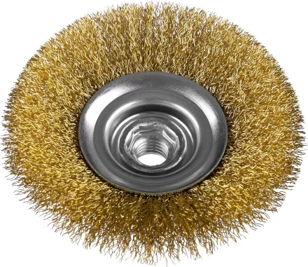 ЗУБР "ПРОФЕССИОНАЛ". Щетка коническая для УШМ, витая латунированная стальная проволока 0,3мм, 115ммхМ14 35267-115_z02 купить в Кургане
