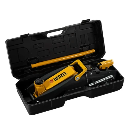 Домкрат гидравлический подкатной Denzel с фиксатором 2,8 т 135-385 мм в кейсе 51156 купить в Кургане