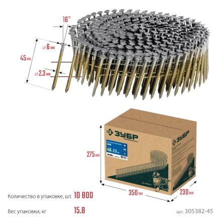 ЗУБР CNW 45 х 2.3 мм, барабанные гвозди рифленые, 10800 шт (305382-45) купить в Кургане