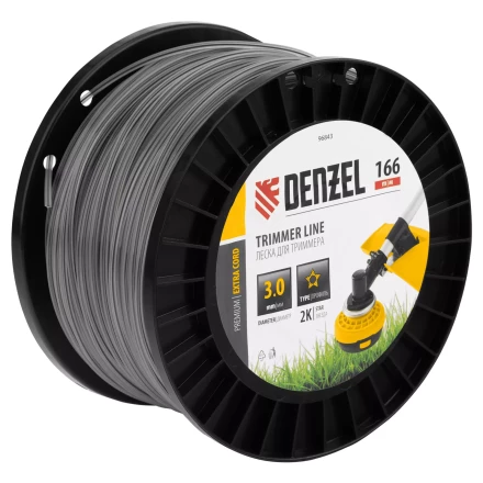 Леска для триммера двухкомпонентная звезда  Denzel 96843, 3,0мм х 166м, на DIN катушке EXTRA CORD купить в Кургане