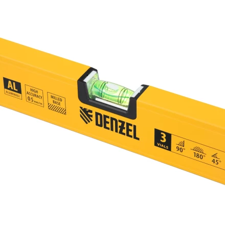 Уровень алюминиевый Denzel 33694, магнит, фрезерованный, 3 глазка (1 зеркал.), 0,5 мм/м, 1200 мм купить в Кургане