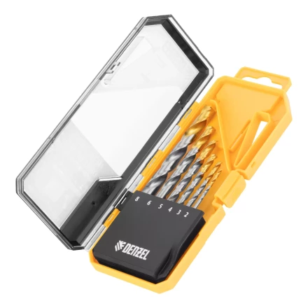 Набор сверл по металлу Denzel, 2-8мм, Р6М5-TiN, Golden Tip, 6 шт, 723000 купить в Кургане