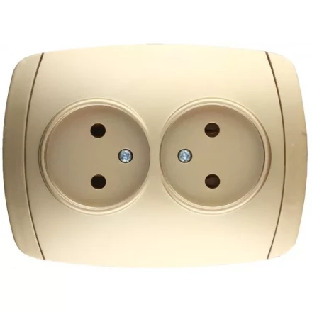 Розетка СВЕТОЗАР &quot;АКЦЕНТ&quot; двойная в сборе, без заземления, цвет золотой металлик, 16А/~250В SV-54202-GM купить в Кургане