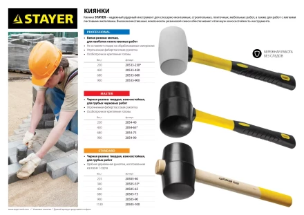 Киянка STAYER &quot;PROFI&quot; резиновая БЕЛАЯ, с фиберглассовой ручкой, 680г 20533-680 купить в Кургане