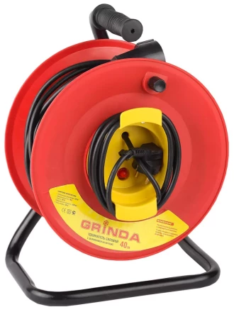 Удлинитель на катушке, 1 гнездо, евророзетка, 30м, заземление, защита от перегрузки, GRINDA 8-43665-30 купить в Кургане