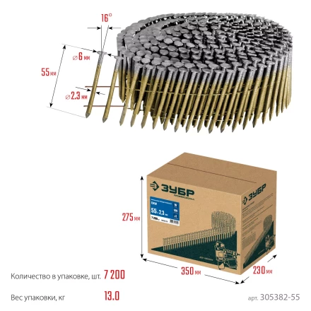 ЗУБР CNW 55 х 2.3 мм, барабанные гвозди рифленые, 7200 шт (305382-55) купить в Кургане