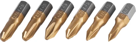 Набор JCB: Биты, хромомолибденовая сталь S2, титановое покрытие, 6 пред.: PH№ 0,1,2х2шт,3х2шт, 25мм JPL001 купить в Кургане