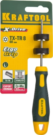 Отвертка KRAFTOOL, Cr-Mo-V сталь, двухкомпонентная противоскользящая рукоятка, TORX Hole, №8x60мм 250077-8-060 купить в Кургане