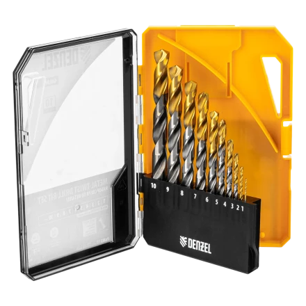 Набор сверл по металлу Denzel 723001, 1-10 мм, Р6М5-TiN, Golden Tip, 10 шт купить в Кургане