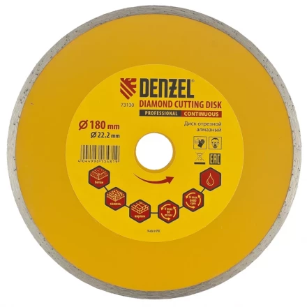 Диск алмазный отрезной сплошной 180 х 22,2 мм мокрая резка DENZEL артикул 73130 купить в Кургане