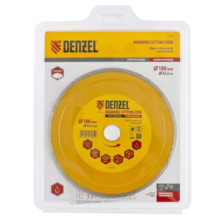 Диск алмазный отрезной сплошной 180 х 22,2 мм мокрая резка DENZEL артикул 73130 купить в Кургане
