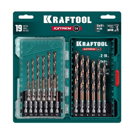 Набор сверл по металлу, хвостовик НЕХ-1/4, сталь М35-Со5% 29652-H19 купить в Кургане