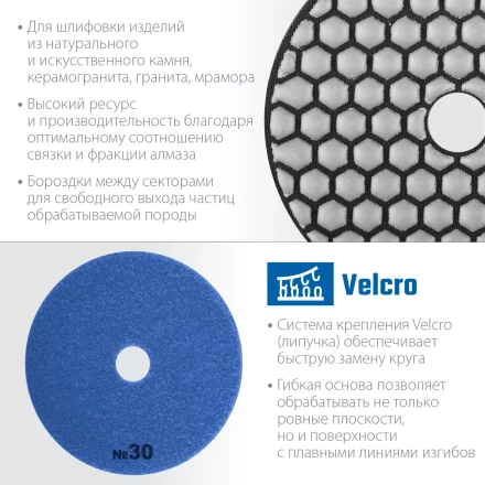 ЗУБР 100 мм, №30, сухое шлифование, алмазный гибкий шлифовальный круг АГШК, Профессионал (29868-030) купить в Кургане
